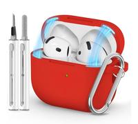 Ljusmicker for AirPods 4 Case 2024 with Magnetic Lid Lock,Soft Silicone Protective Cover for Apple AirPods 4th Generation Cases with Cleaner Kit,AirPod 4 Case Cover with Keychain for Women Men-Red