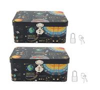 LjwZekyrnt 2Pcs Tinplate Storage Box Universe Infographic Cartoon Rectangular Tin Box with Locks Keys for Family Office