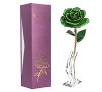 LjwZekyrnt Forever Green Rose 24K Real Artificial Flower with Leaf and Base Craft Decorations