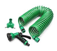 LjwZekyrnt Recoil Garden Hose with Nozzle 7 Spray Patterns High Pressure Car Washer Jet/Fan/Mist Hand Sprayer Sprinkler with Different Connectors for Floor Fence Patio Pet (7.5m Hose)