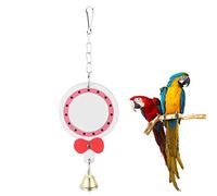 LjwZekyrnt Swing Hanging Leather Mirror Toy with Bell for Parrot Bird Cage Decoration Accessory