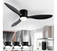 LJX 42" Ceiling Fans with Lights and Remote Work with Alexa Voice Control Modern Ceiling Fan Light Silent Reversible Dimmable Timer for Bedroom Living Room, Black