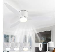 LJX 42" Ceiling Fans with Lights and Remote Work with Alexa Voice Control Modern Ceiling Fan Light Silent Reversible Dimmable Timer for Bedroom Living Room, White