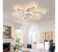 LJX 88cm Modern Floral Ceiling Fan with Light, Dimmable LED Chandelier Fan, 6 Speeds Silent Reversible Motor, App & Remote Controlled, Ultra-Slim 13cm Design for Bedroom, White