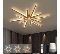 LJX 92cm Modern Ceiling Fans with Lights, Compatible with Alexa(2.4GHz WiFi), 72W Dimmable LED, Silent 6-Speed Reversible Chandelier Fan Light for Bedroom Lounge, Gold