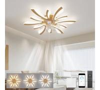 LJX Smart Ceiling Fans with Lights, 78cm Low Profile Ceiling Fan Light, Dimmable LED, Silent Reversible Motor, App & Remote Control, Ultra-Slim 13cm Design for Bedroom, Gold