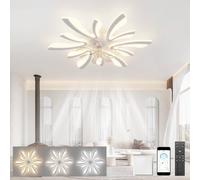 LJX Smart Ceiling Fans with Lights, 78cm Low Profile Ceiling Fan Light, Dimmable LED, Silent Reversible Motor, App & Remote Control, Ultra-Slim 13cm Design for Bedroom, White