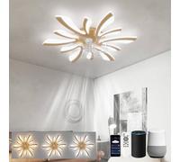 LJX Smart Ceiling Fans with Lights, 78cm Low Profile Ceiling Fan Light, Dimmable LED, Silent Reversible Motor, Compatible with Alexa, Ultra-Slim 13cm Design for Bedroom, Gold