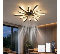 LJX Smart Ceiling Fans with Lights, 78cm Low Profile Ceiling Fan Light, Dimmable LED, Silent Reversible Motor, App & Remote Control, Ultra-Slim 13cm Design for Bedroom, Black