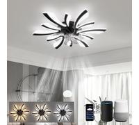 LJX Smart Ceiling Fans with Lights, 78cm Low Profile Ceiling Fan Light, Dimmable LED, Silent Reversible Motor, Compatible with Alexa, Ultra-Slim 13cm Design for Bedroom, Black