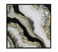 LJXDUBAF Framed Geode Wall Art Black White Gold Abstract Canvas Prints, Crystal Texture Stone Pattern Wall Pictures for Living Room Bedroom Office Wall Decor
