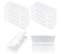 LJY 10 Pieces Rectangular Empty Mini Clear Plastic Organizer Storage Box Containers with Hinged Lids (155 x 65 x 30 mm, Transparent)