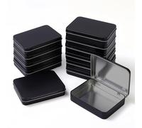LJY 12 Pack Empty Rectangular Metal Storage Organizer Tins with Clear Window Hinged Lids for Small Items and Other Craft Projects, 115 x 85 x 22 mm (Black)