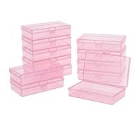 LJY 12 Pack Pink Plastic Storage Boxes with Lids 13.5 x 8 x 3 cm - Rectangular Medium Containers for Diamond Art Accessories, Beads, Crafts and Hardware, Stackable Organiser Box Set