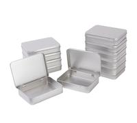 LJY 12 Pack Silver Mini Metal Tin with Hinged Lid 11.5 x 8.5 x 2.2 cm - Rectangular Small Storage Tin Box for DIY Crafts, Survival Kits, Beads and Small Item Organiser Containers