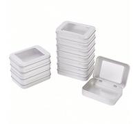 LJY 12 Pack Silver Mini Metal Tin with Hinged Lid and Clear Window 10 x 7 x 2 cm - Rectangular Small Storage Tin Box for DIY Crafts, Beads and Small Item Organiser Containers