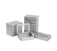 LJY 12 Pack Silver Mini Metal Tin with Hinged Lid and Clear Window 11.5 x 8.5 x 2.2 cm - Rectangular Small Storage Tin Box for DIY Crafts, Beads and Small Item Organiser Containers