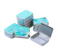 LJY 12 Pack Thank You Image Pattern Empty Rectangular Metal Storage Organizer Tins Gift Boxes with Hinged Lids, 115 x 85 x 22 mm