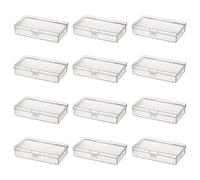 LJY 12 Pieces Rectangular Empty Mini Clear Plastic Organizer Storage Box Containers with Hinged Lids (135 x 80 x 30 mm, Transparent)