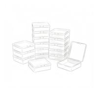 LJY 16 Pack White Transparent Mini Plastic Box with Hinged Lid, 8.5 x 8.5 x 2.8 cm - Square Small Storage Boxes for Beads, DIY Craft Storage and Hardware Organiser
