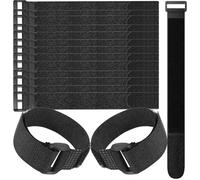 LJY 16 Pcs Heavy Duty Hook and Loop Straps 30 x 2.5 cm, Reusable Cable Ties Black, Wide Adjustable Fastening Tape for Bike Rack, Garden Hose, Luggage and Garage Storage Organiser