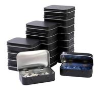 LJY 20 Pack Black Rectangular Metal Tin Box with Hinged Lid 9.5 x 6 x 2.2 cm - Empty Small Storage Tins for DIY Labelling, Survival Kits, Soap and Hardware Organiser