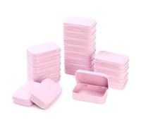LJY 20 Pack Pink Rectangular Metal Tin Box with Hinged Lid 9.5 x 6 x 2.2 cm - Empty Small Storage Tins for DIY Labelling, Survival Kits, Soap and Hardware Organiser