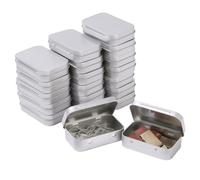 LJY 20 Pack Silver Rectangular Metal Tin Box with Hinged Lid 9.5 x 6 x 2.2 cm - Empty Small Storage Tins for DIY Labelling, Survival Kits, Soap and Hardware Organiser