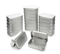 LJY 22 Pack Silver Rectangular Metal Tin Box with Hinged Lid 9.5 x 6 x 2.2 cm - Empty Small Storage Tins for DIY Labelling, Survival Kits, Soap and Hardware Organiser