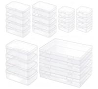 LJY 24 Pack Transparent White Plastic Storage Boxes with Lids 4 Mixed Sizes - Rectangular Small Containers for Diamond Art Accessories, Beads and Hardware, Stackable Craft Storage Box Set