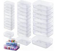 LJY 28 Pack Frosted White Plastic Storage Boxes with Lids 3 Mixed Sizes - Rectangular Small Containers for Diamond Art Accessories, Beads and Hardware, Stackable Craft Storage Box Set