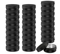 LJY 28 Pack Round Black Aluminium Tins with Screw Lids 30mL (1 fl oz) - Small Metal Containers for Lip Balm, Salves, Crafts and Travel Storage, Refillable Sample Pots