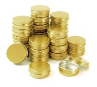 LJY 28 Pack Round Gold Aluminium Tins with Screw Lids 30mL (1 fl oz) - Small Metal Containers for Lip Balm, Salves, Crafts and Travel Storage, Refillable Sample Pots