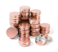 LJY 28 Pack Round Rose Gold Aluminium Tins with Screw Lids 30mL (1 fl oz) - Small Metal Containers for Lip Balm, Salves, Crafts and Travel Storage, Refillable Sample Pots
