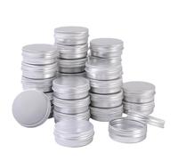LJY 28 Pack Round Silver Aluminium Tins with Screw Lids 30mL (1 fl oz) - Small Metal Containers for Lip Balm, Salves, Crafts and Travel Storage, Refillable Sample Pots