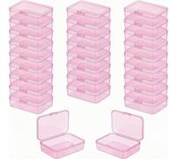 LJY 28 Pack Small Plastic Box with Hinged Lid 8.5 x 5.5 x 2.5 cm - Clear Rectangular Small Storage Boxes for Diamond Art Accessories, Beads, DIY Craft Storage and Hardware Organiser (Pink)