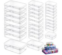 LJY 28 Pack Small Plastic Containers with Lids, 3 Mixed Sizes Rectangular Clear Storage Boxes for Diamond Art Accessories, Beads and Hardware, Stackable Craft Organizer Set