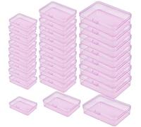 LJY 28-Piece Clear Small Plastic Containers With Lids- Durable & Stackable Small Boxes with Lids for Beads, Jewelry, Crafts,Nail Art & Crayon Organizer, Board Game Organizers (Pink, Mixed size)