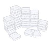 LJY 32 Pack White Transparent Mini Plastic Box with Hinged Lid, 6.5 x 6.5 x 2 cm - Square Small Storage Boxes for Beads, DIY Craft Storage and Hardware Organiser
