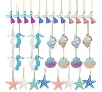LJY 36 Pcs Resin Seaside Ornaments Set with Hanging Cords - Colourful Starfish, Seahorse, Conch and Fish Charms, Artificial Sea Animals for Christmas Tree Decoration, Wedding and Nautical Home Decor