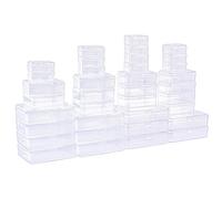 LJY 36 Pieces Mixed Sizes Rectangular Empty Mini Plastic Storage Containers with Lids for Small Items and Other Craft Projects (Clear)