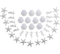 LJY 40 Pcs White Resin Starfish, Seahorses and Shells Set - Artificial Sea Creatures Charms for Crafts, Aquarium Decoration, Vase Fillers, Wedding and Christmas Decor (Starfish Seahorse Shell Set)