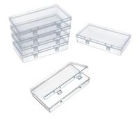 LJY 6 Pack Plastic Storage Boxes with Lids 15.5 x 8.5 x 3 cm - Rectangular Medium Containers for Diamond Art Accessories, Beads, Crafts and Hardware, Stackable Organiser Box Set