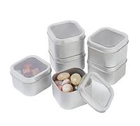 LJY 6 Pack Silver Square Metal Tins with Clear Window 7.5 x 7.5 x 4.8 cm - 8oz Candle Tins for Candle Making, Storage Tins with Lids for Lip Balm, Crafts and Travel Pots Organiser