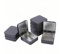 LJY 8 Pack Black Mini Metal Tin with Hinged Lid 9.3 x 8.3 x 2.5 cm - Rectangular Small Storage Tin Box for DIY Crafts, Survival Kits, Beads and Small Item Organiser Containers