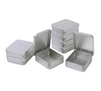 LJY 8 Pack Silver Mini Metal Tin with Hinged Lid 9.3 x 8.3 x 2.5 cm - Rectangular Small Storage Tin Box for DIY Crafts, Survival Kits, Beads and Small Item Organiser Containers
