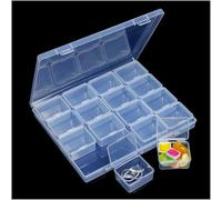 LJY Clear Plastic 16-Grid Bead Storage Organiser, 1 Outer Case, 16 Boxes | Outer case 21 x 17.5 x 2.7 cm; 16 inner boxes each 4.9 x 4 x 2.3 cm