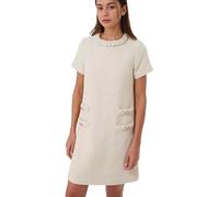 LJYAUTO Womens 60s Mod Dress 2024 Tweed Elegant Formal Crew Neck Mini Dress Vintage Button Short Sleeve A Line Dresses (M,Beige)