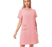LJYAUTO Womens 60s Mod Dress 2024 Tweed Elegant Formal Crew Neck Mini Dress Vintage Button Short Sleeve A Line Dresses (L,Pink)