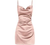 LJYAUTO Women's Sexy Satin Spaghetti Strap Mini Dress Slip Cowl Neck Creased Dresses Cocktail Club Party Cami Dress (S,Pink)